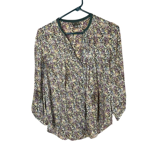 Fei Anthropologie 100% Silk Multicolor Abstract Long Sleeve Button Up  Top Sz 6 - Picture 2 of 12